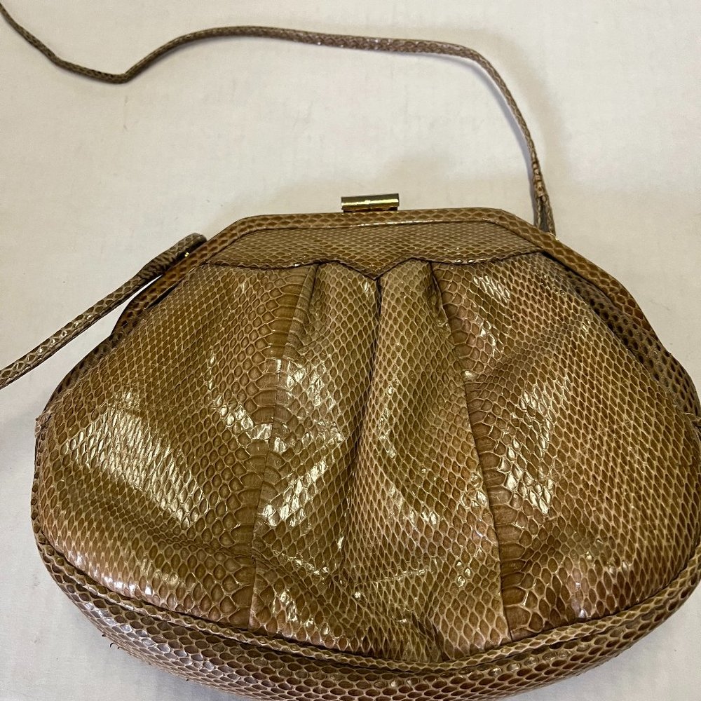 Vintage Women's Handbag Clutch / Shoulder Light Brown Snake Skin